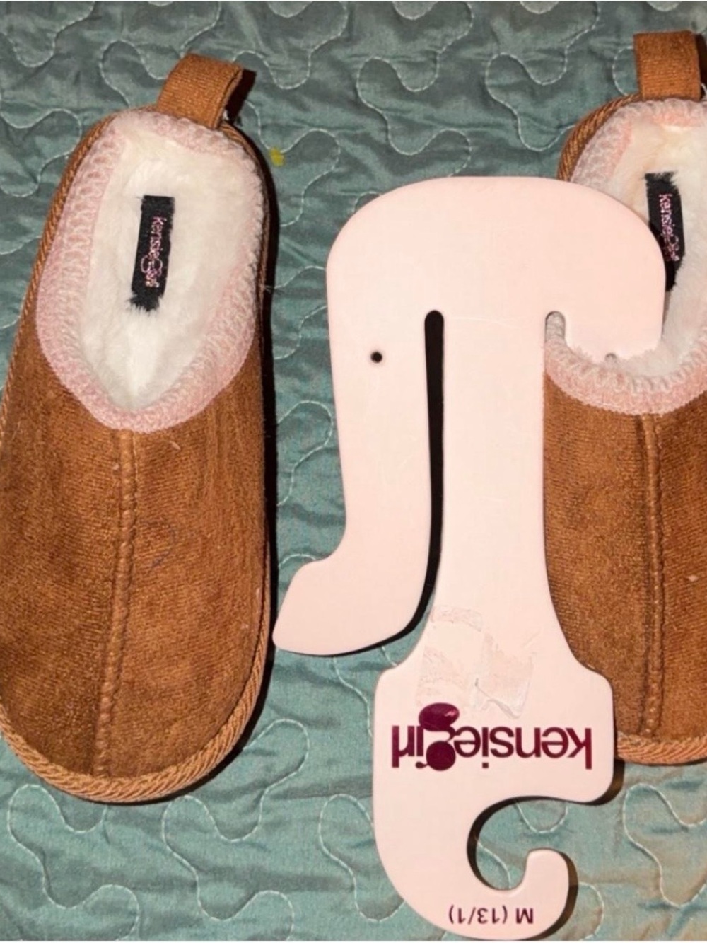 Kensie Girl Brown Cozy Faux-Fur Lined Kids Slip-On Slippers size 13/1